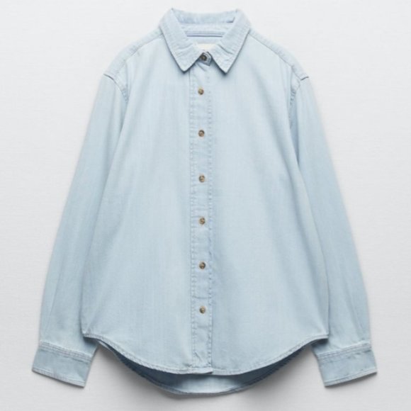 ZARA | Casual Style Long Sleeves Plain DENIM Cotton Medium Elegant Style - Picture 5 of 8